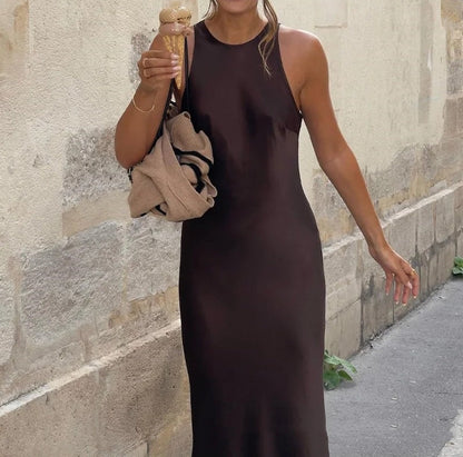 Midi dress with satin finish