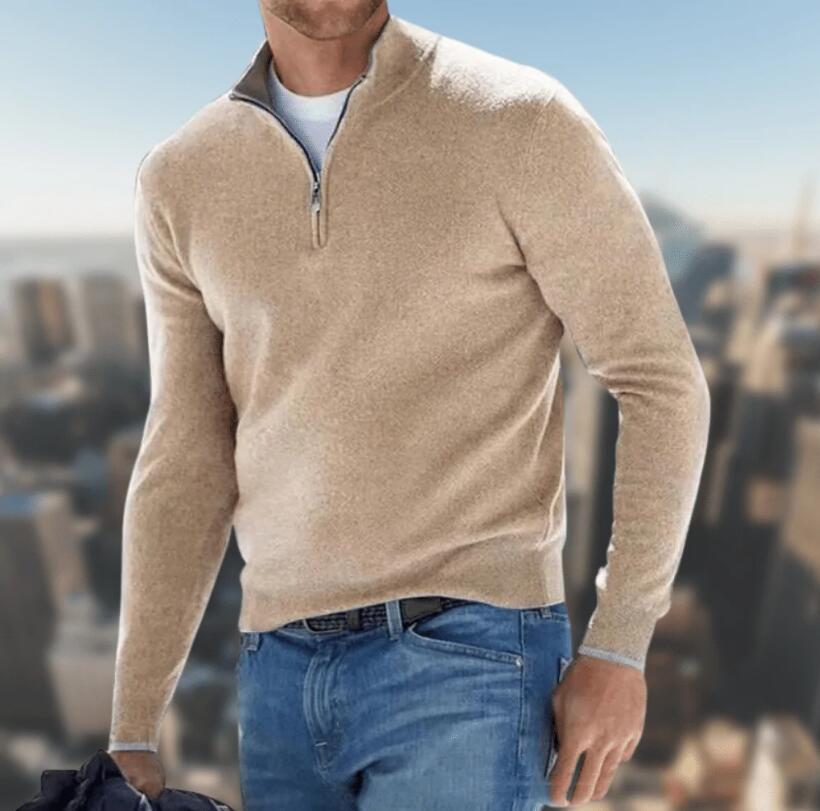 Knit sweater with a half zip