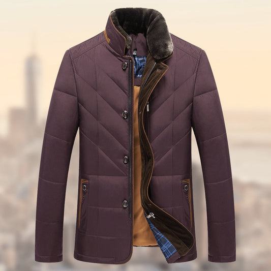 Winter quilted jacket with a stand-up collar and fleece lining