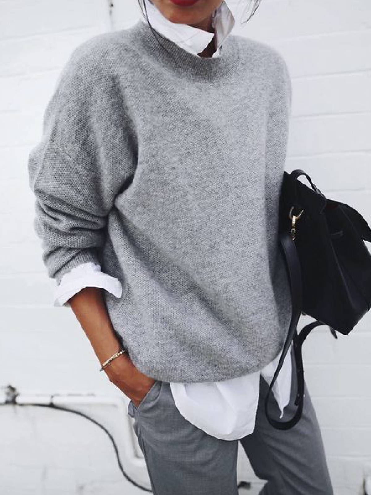 Oversize sweter z mieszanki wełny z okrągłym dekoltem