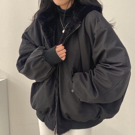 Winter oversized bomber jacket with sheep fleece lining