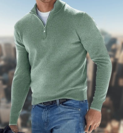 Knit sweater with a half zip