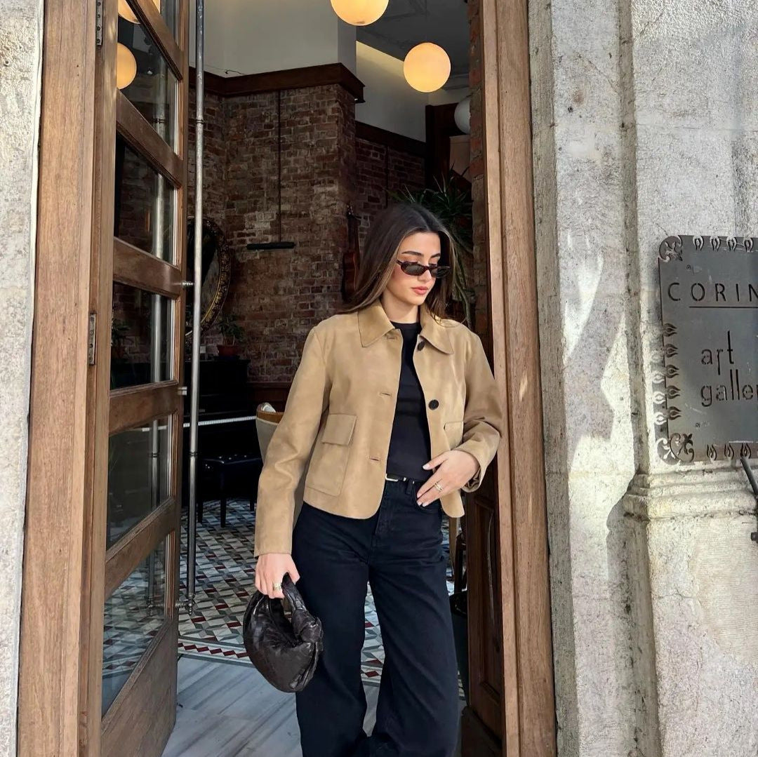 Winter jacket with a suede effect in a fitted cut