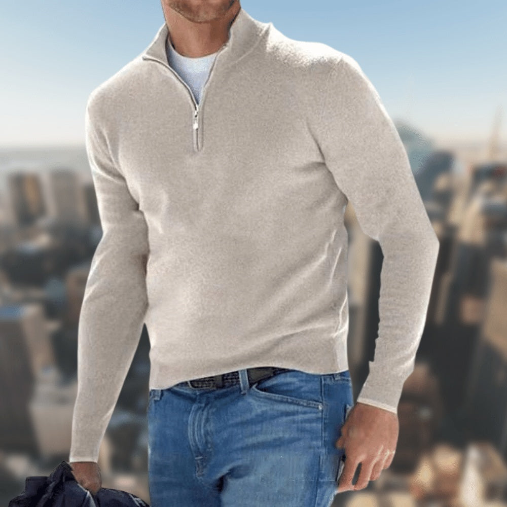 Knit sweater with a half zip
