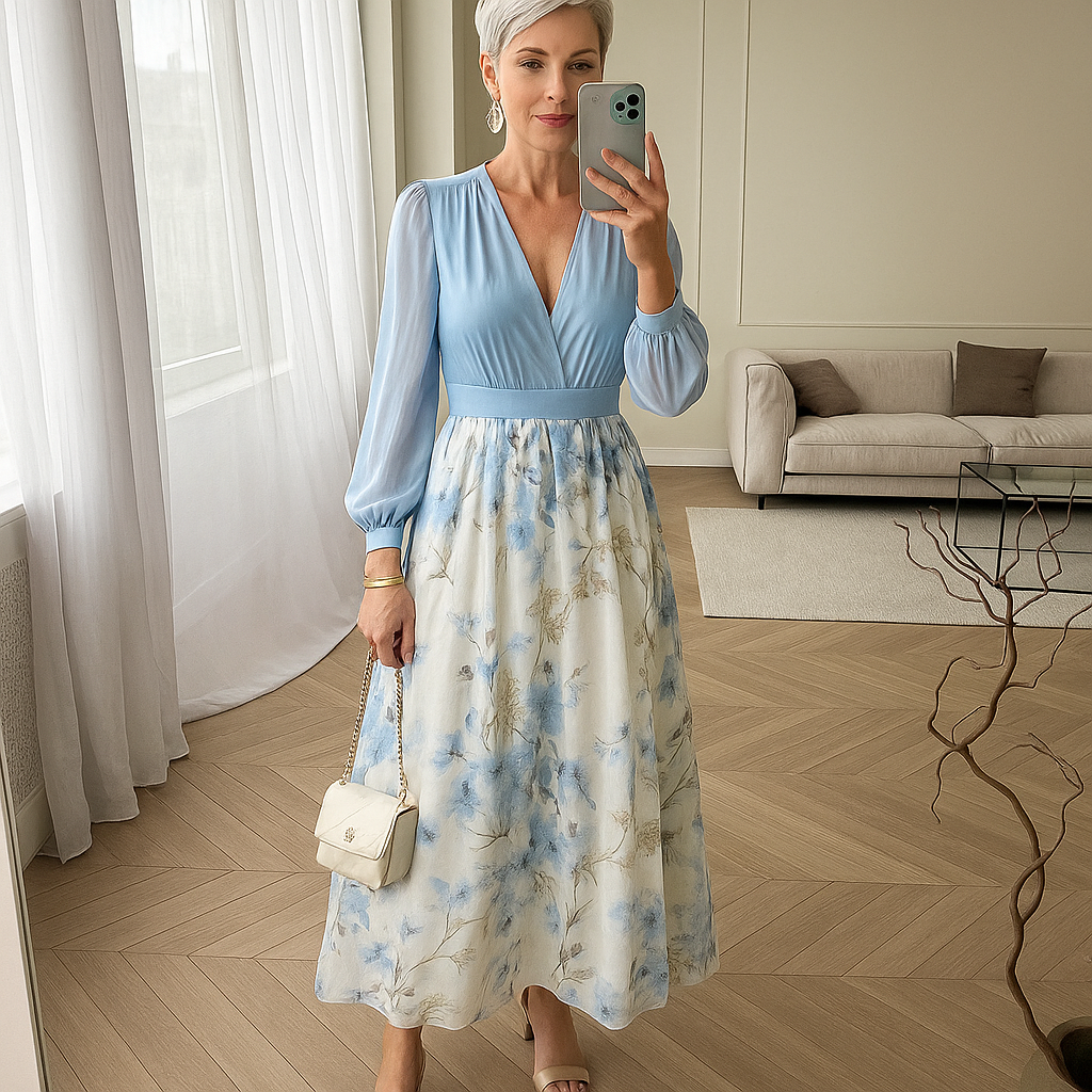 Elegant dress with long sleeves and flared bottom