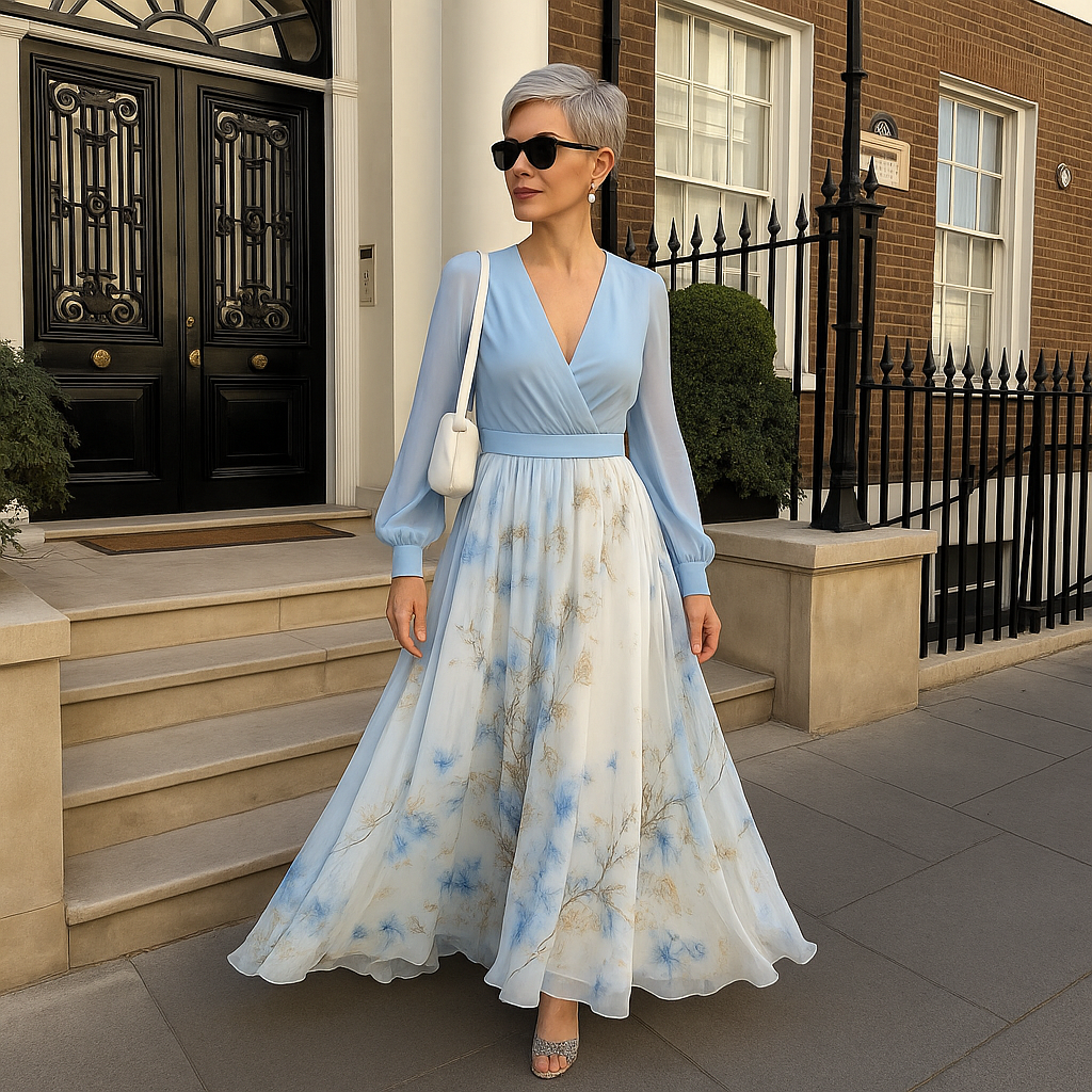 Elegant dress with long sleeves and flared bottom