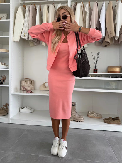 Sukienka dzianinowa dla kobiet z luźną bolerko Eloura-Moda
