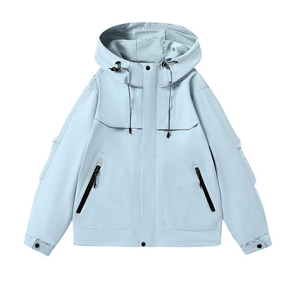 Unisex techniczna kurtka wiatrowa z wielofunkcyjnymi kieszeniami i regulowanym designem kaptura Eloura-Moda
