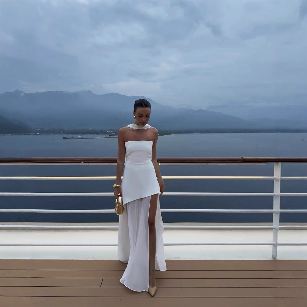 Modern evening dress with a slit – wedding dresses 2025