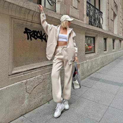Zestaw damski luźny hoodie i spodnie dresowe Eloura-Moda