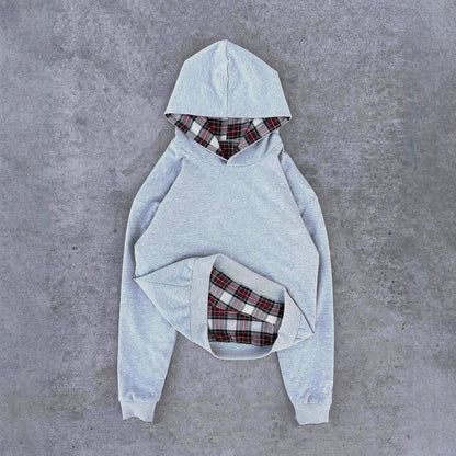 Damska bluza z kapturem z nowoczesnym wzorem w kratę Eloura-Moda