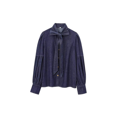 Damska bluzka denim z detalem w postaci kokardy Eloura-Moda