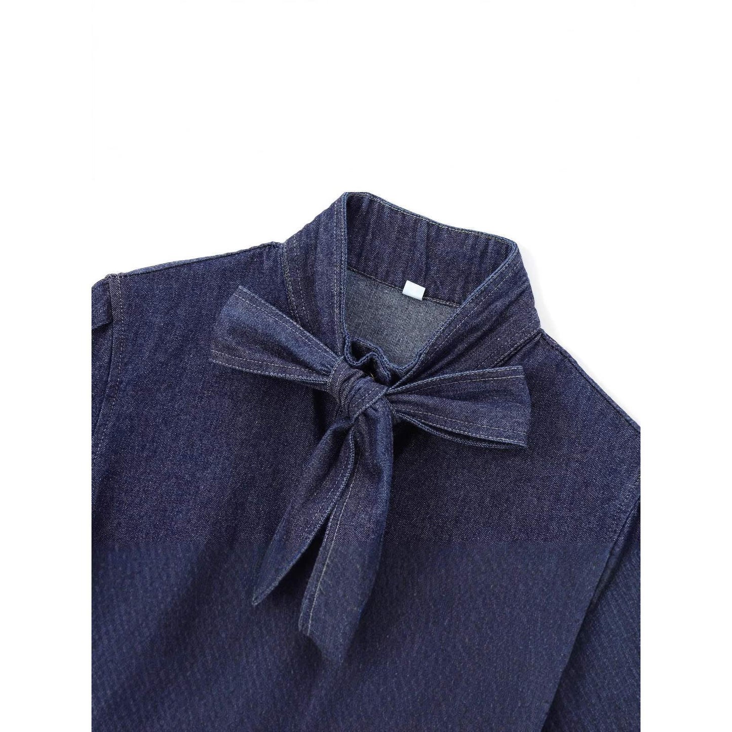 Damska bluzka denim z detalem w postaci kokardy Eloura-Moda