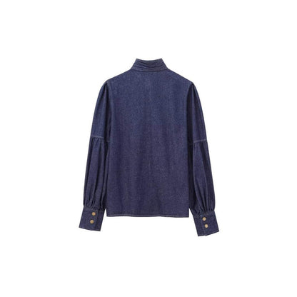Damska bluzka denim z detalem w postaci kokardy Eloura-Moda