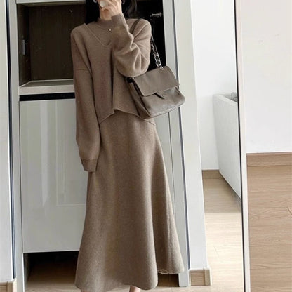Sukienka dzianinowa dla kobiet z luźnym, oversized górnym krojem i elegancką spódnicą Eloura-Moda