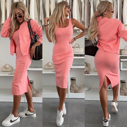 Sukienka dzianinowa dla kobiet z luźną bolerko Eloura-Moda