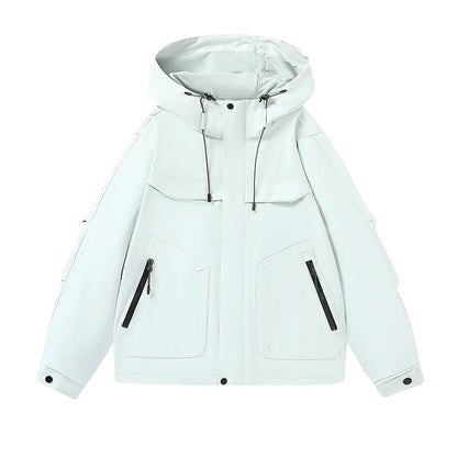 Unisex techniczna kurtka wiatrowa z wielofunkcyjnymi kieszeniami i regulowanym designem kaptura Eloura-Moda