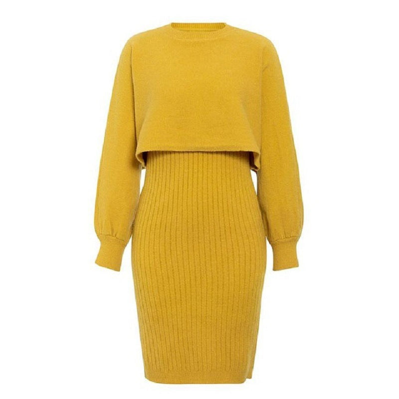 Sukienka dzianinowa dla kobiet z kontrastującą górą i prążkowanym dołem Eloura-Moda