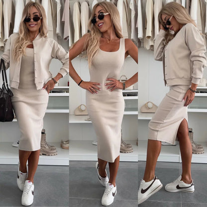 Sukienka dzianinowa dla kobiet z luźną bolerko Eloura-Moda