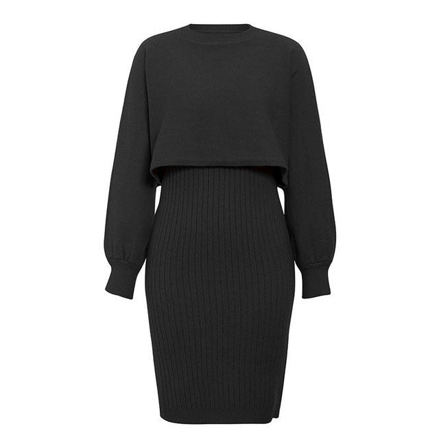 Sukienka dzianinowa dla kobiet z kontrastującą górą i prążkowanym dołem Eloura-Moda
