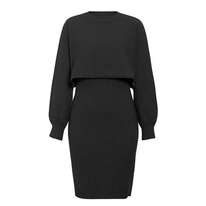Sukienka dzianinowa dla kobiet z kontrastującą górą i prążkowanym dołem Eloura-Moda