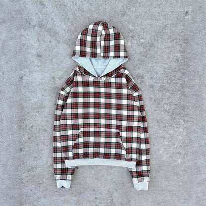 Damska bluza z kapturem z nowoczesnym wzorem w kratę Eloura-Moda