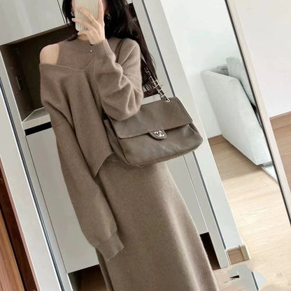 Sukienka dzianinowa dla kobiet z luźnym, oversized górnym krojem i elegancką spódnicą Eloura-Moda