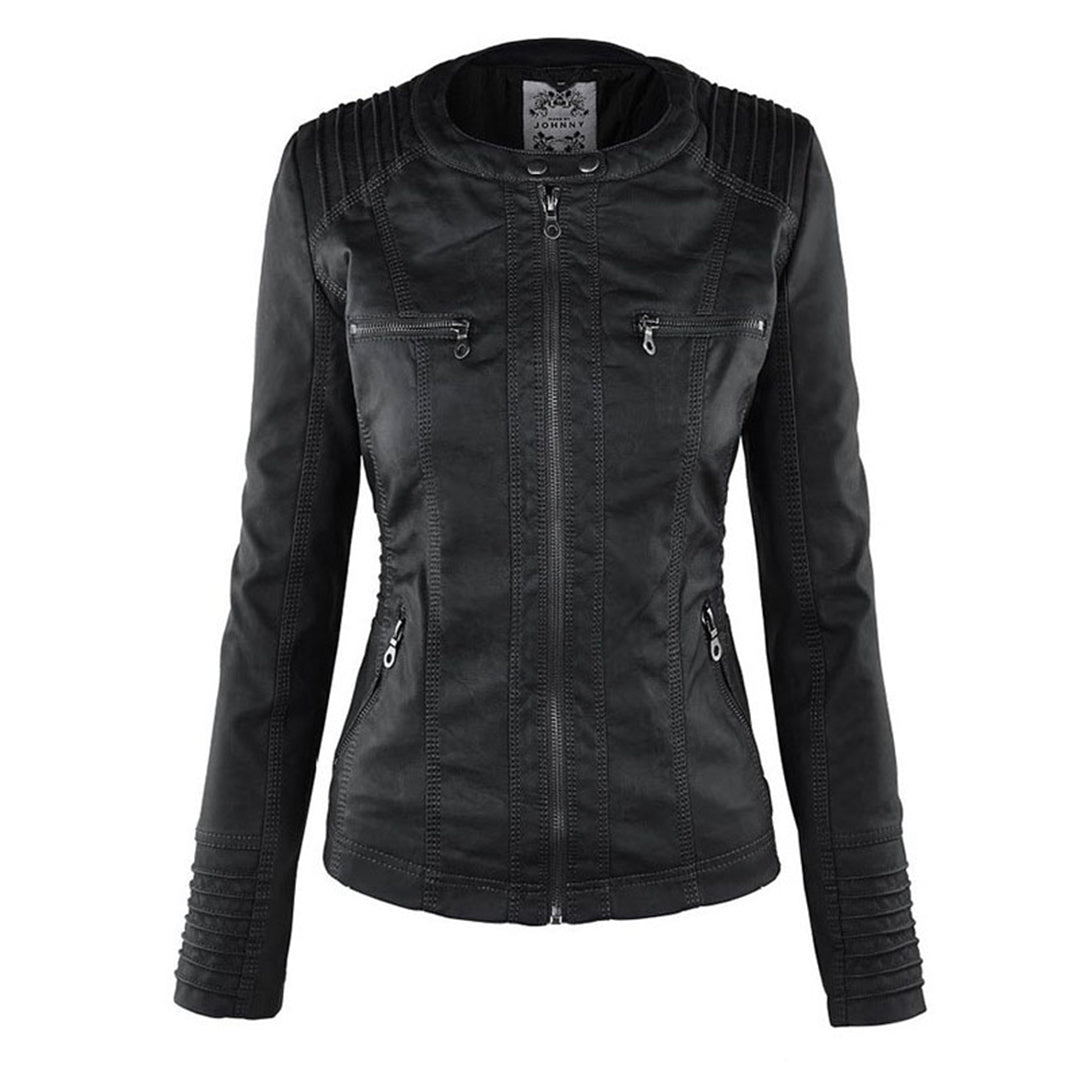 Eco-leather jacket with hood, zipper and pockets