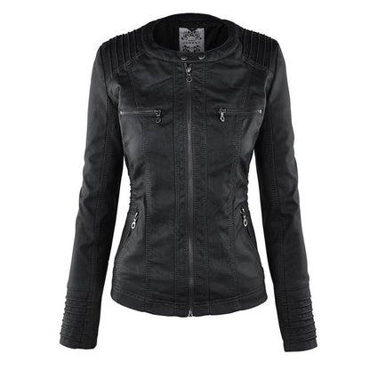 Eco-leather jacket with hood, zipper and pockets