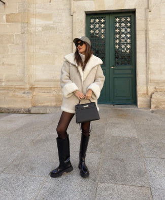 Winter oversized pilot coat with sheepskin