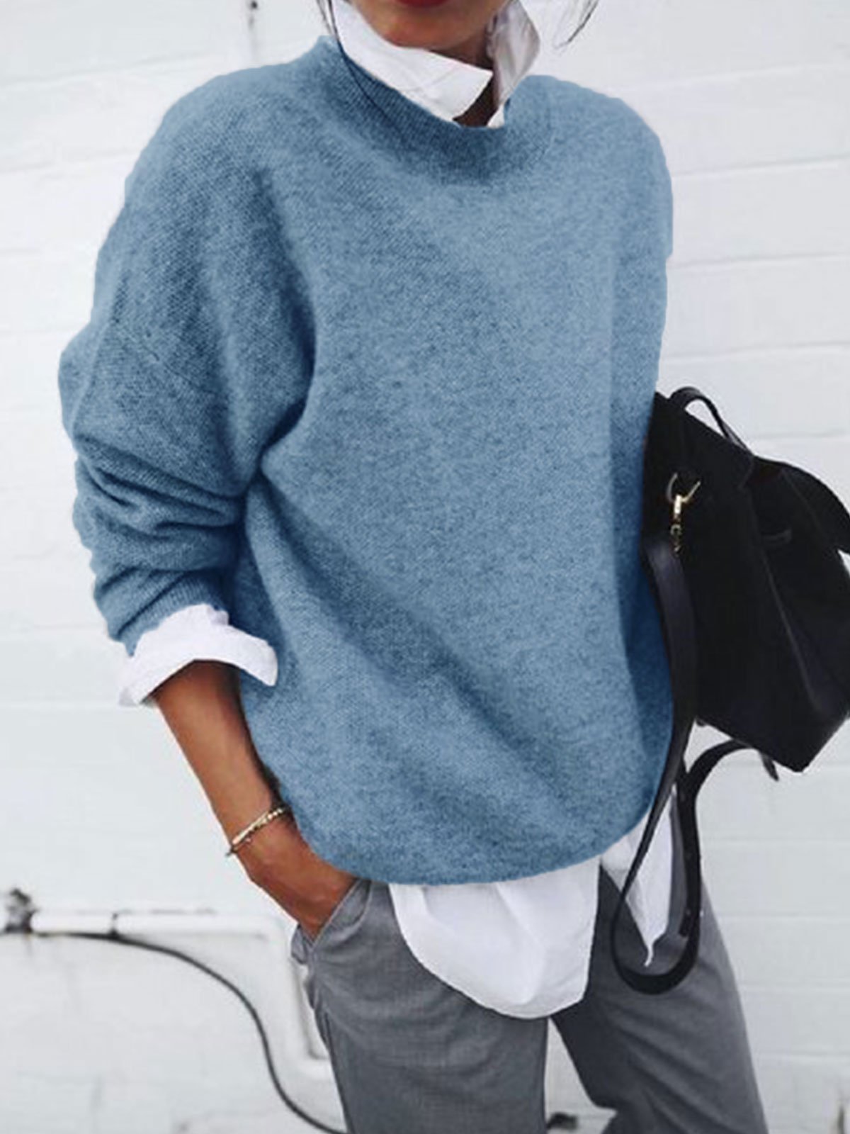 Oversize sweter z mieszanki wełny z okrągłym dekoltem