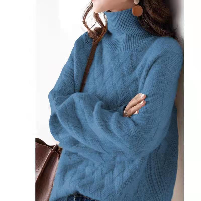 Emma - Women's cashmere turtleneck sweater cream cable pattern warm fashionable