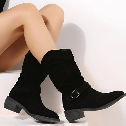 Suede women's ankle boots with pleated shaft